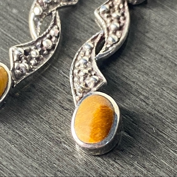 Vintage Sterling Silver Tiger Eye Drop Post Earrings - Picture 3 of 8